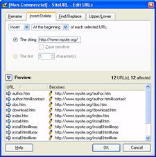 SiteURL Edit URLs dialog - click to enlarge