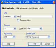 SiteURL Find URL dialog - click to enlarge