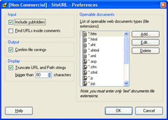 SiteURL Preferences dialog - click to enlarge